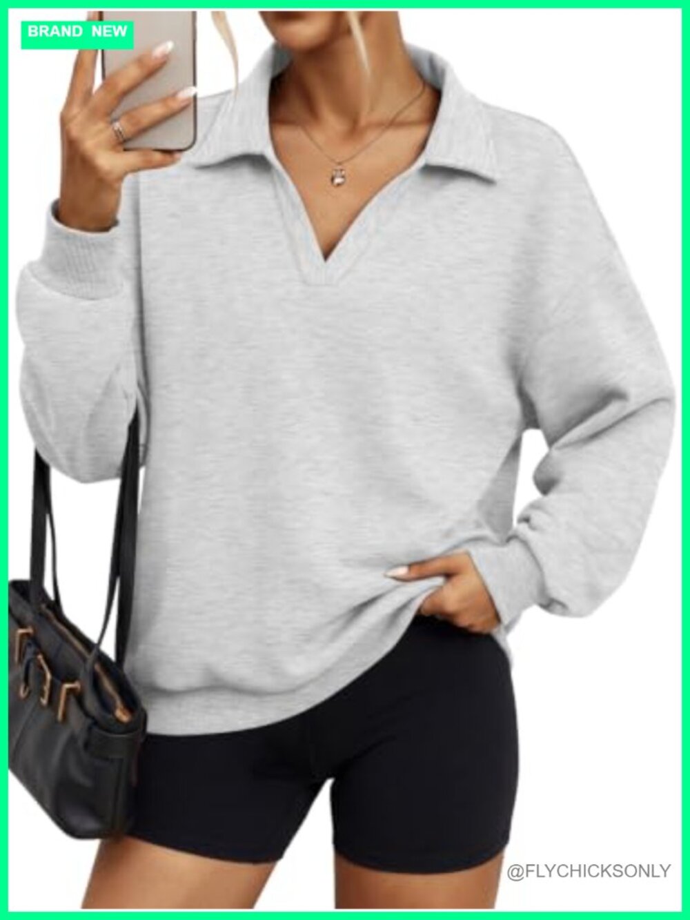 Womens Fleece Oversized Sweatshirt Polo V Neck Pullover Top